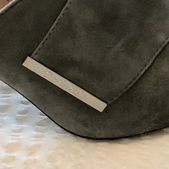 Calvin Klein, Silver Suede Mules, 3" heal. Size 7.5 fits like a 7, Never worn. - Picture 2 of 5